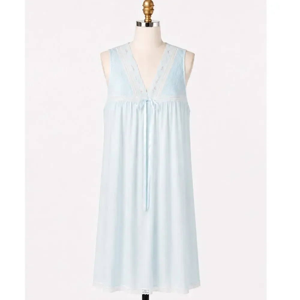 Barbizon Womens Blue Embroidered Vintage Nightgown Nightie Petite Small NWT